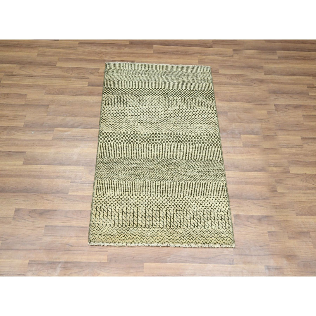 2'0" x 3'0" New Hand Knotted Beige Wool & Silk Rectangle Oriental Rug - MOA10276453