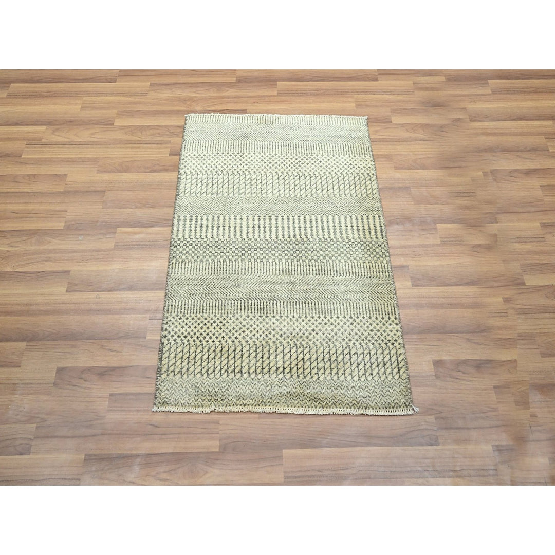 2'0" x 3'0" New Hand Knotted Beige Wool & Silk Rectangle Oriental Rug - MOA10276454