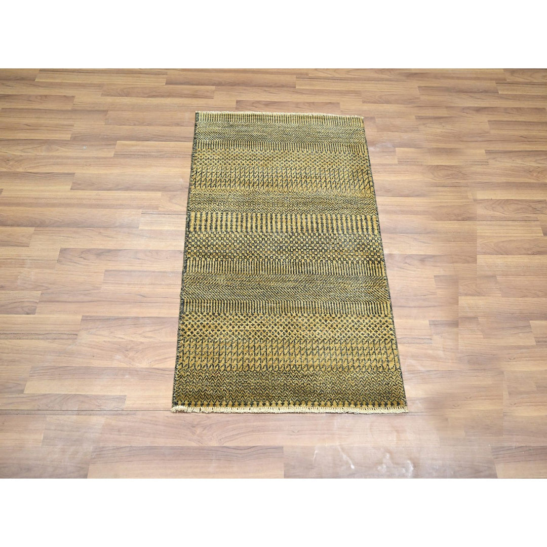 2'0" x 3'0" New Hand Knotted Brown Wool & Silk Rectangle Oriental Rug - MOA10276460