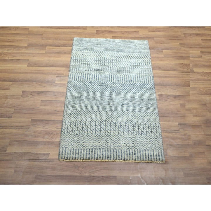 2'0" x 3'0" New Hand Knotted Blue Wool & Silk Rectangle Oriental Rug - MOA10276469