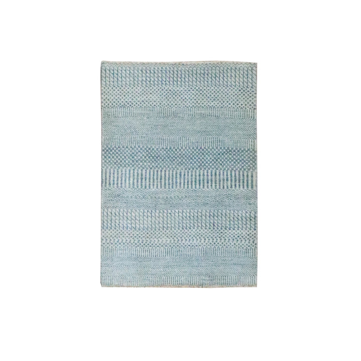 2'0" x 3'0" New Hand Knotted Blue Wool & Silk Rectangle Oriental Rug - MOA10276470