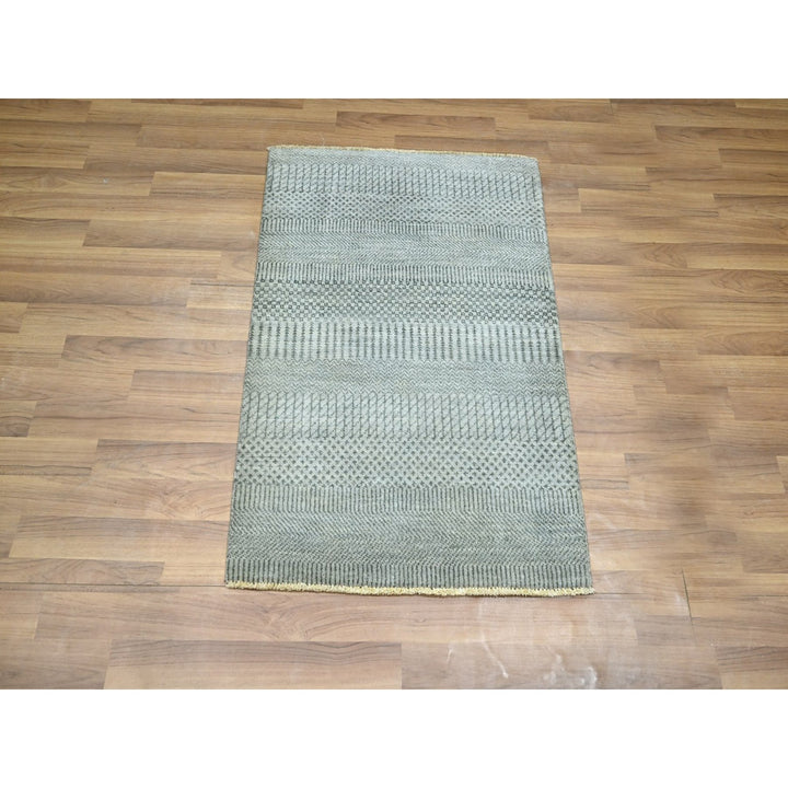 2'0" x 3'0" New Hand Knotted Grey Wool & Silk Rectangle Oriental Rug - MOA10276492