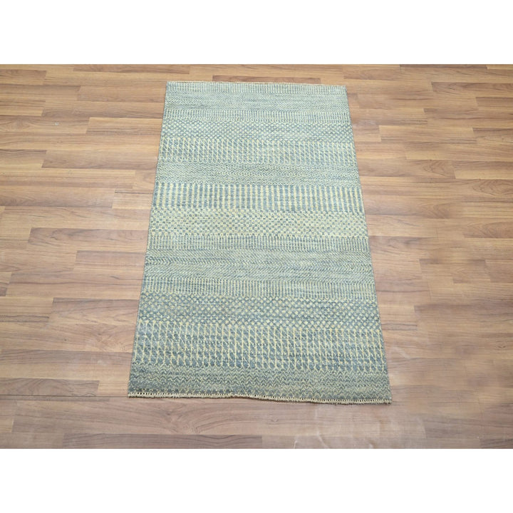 2'0" x 3'0" New Hand Knotted Grey Wool & Silk Rectangle Oriental Rug - MOA10276493