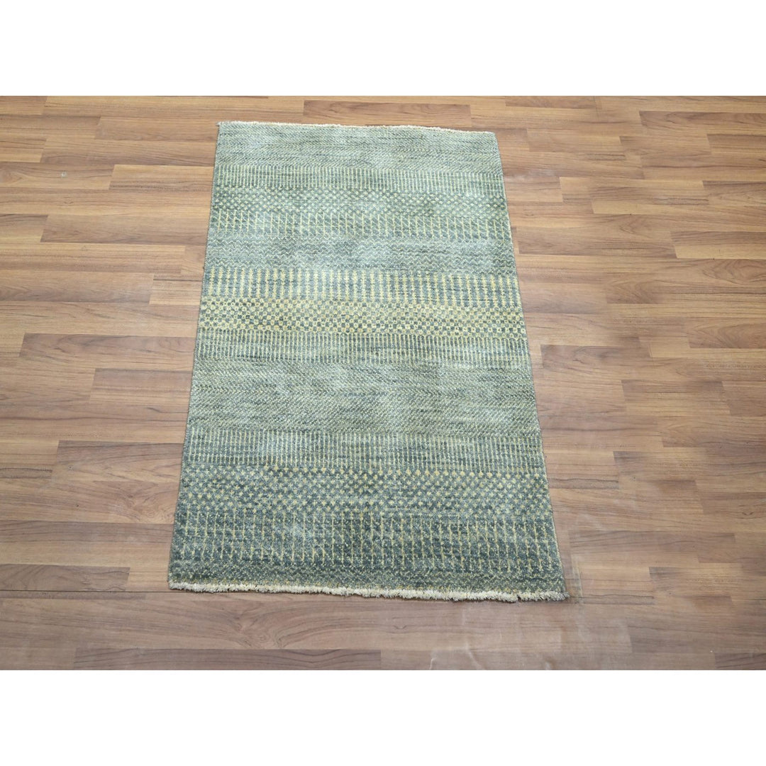 2'0" x 3'0" New Hand Knotted Grey Wool & Silk Rectangle Oriental Rug - MOA10276494