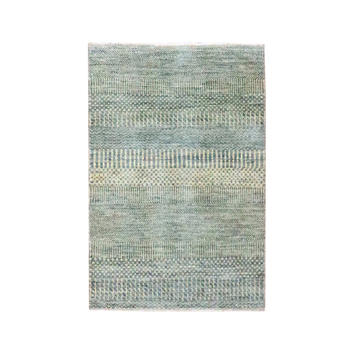 2'0" x 3'0" New Hand Knotted Grey Wool & Silk Rectangle Oriental Rug - MOA10276495