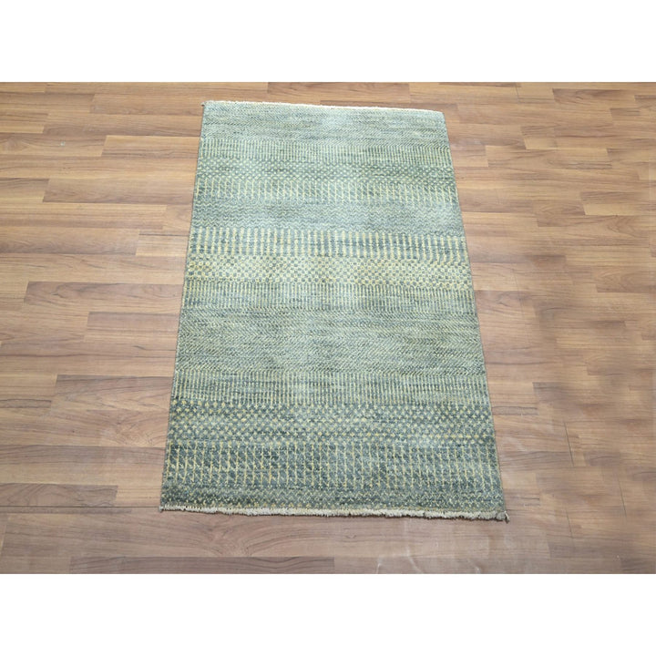2'0" x 3'0" New Hand Knotted Grey Wool & Silk Rectangle Oriental Rug - MOA10276495