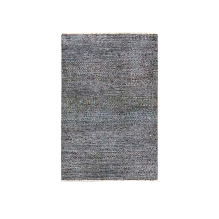 2'0" x 3'0" New Hand Knotted Grey Wool & Silk Rectangle Oriental Rug - MOA10276496