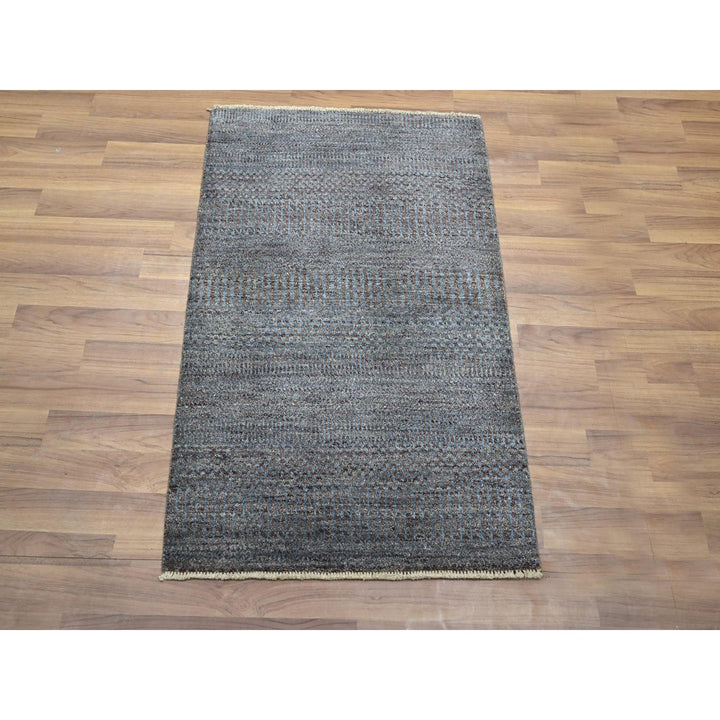 2'0" x 3'0" New Hand Knotted Grey Wool & Silk Rectangle Oriental Rug - MOA10276496