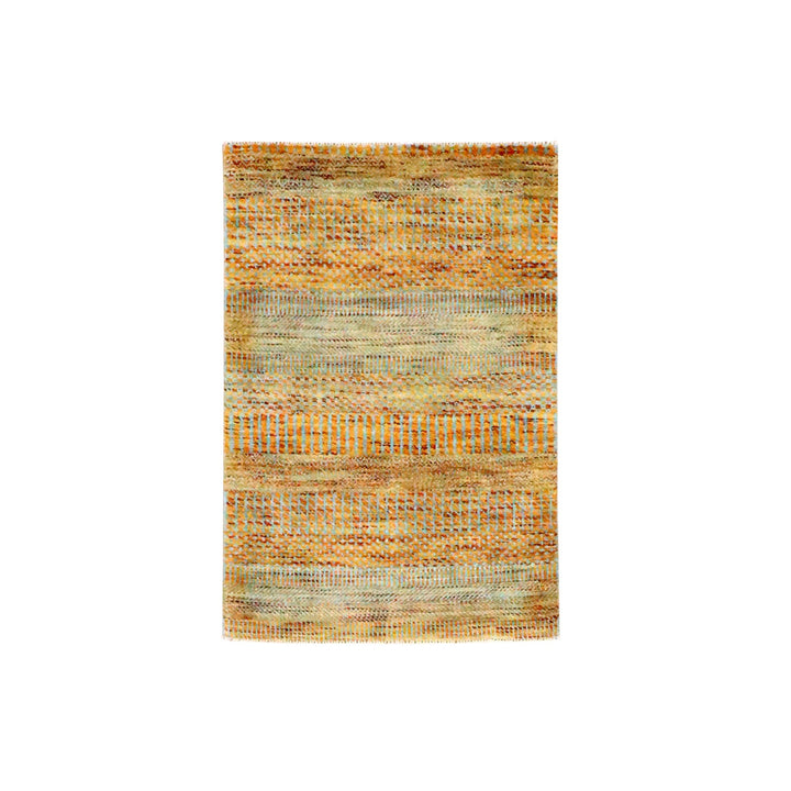 2'0" x 3'0" New Hand Knotted Orange Wool & Silk Rectangle Oriental Rug - MOA10276497