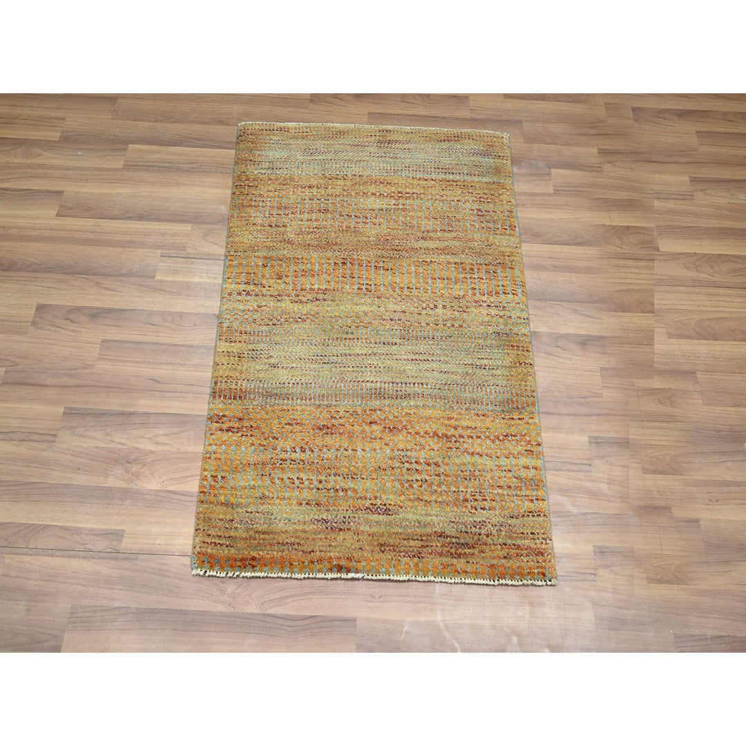 2'0" x 3'0" New Hand Knotted Orange Wool & Silk Rectangle Oriental Rug - MOA10276497