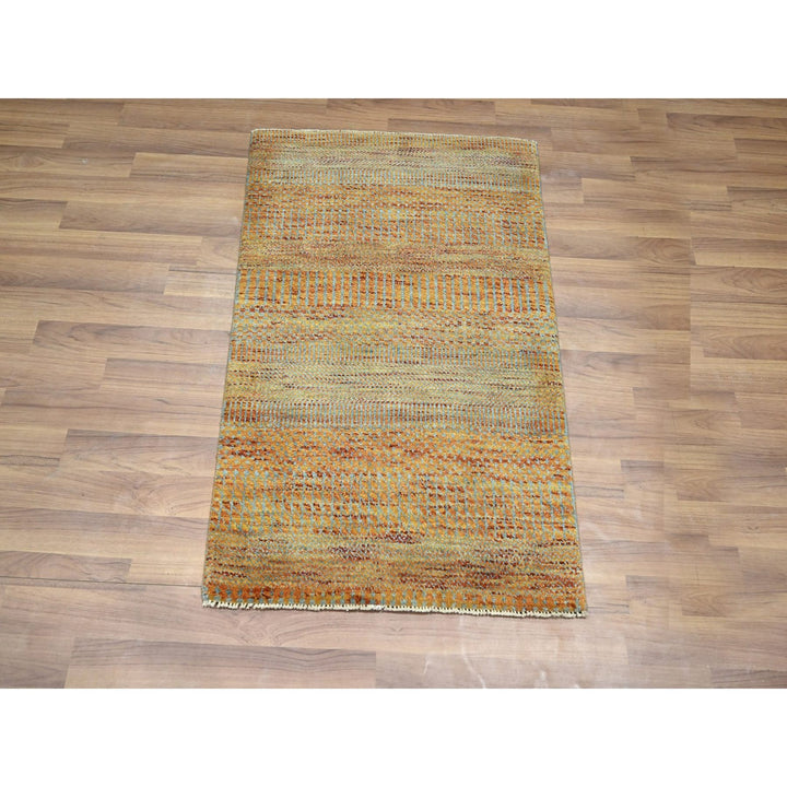2'0" x 3'0" New Hand Knotted Orange Wool & Silk Rectangle Oriental Rug - MOA10276497
