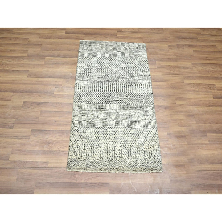 2'0" x 3'0" New Hand Knotted Ivory Wool & Silk Rectangle Oriental Rug - MOA10276498