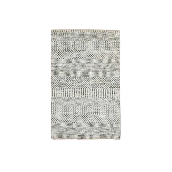 2'0" x 3'0" New Hand Knotted Ivory Wool & Silk Rectangle Oriental Rug - MOA10276499