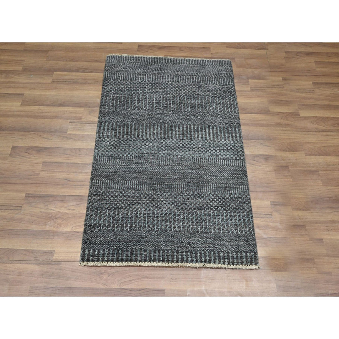 2'0" x 3'0" New Hand Knotted Grey Wool & Silk Rectangle Oriental Rug - MOA10276502