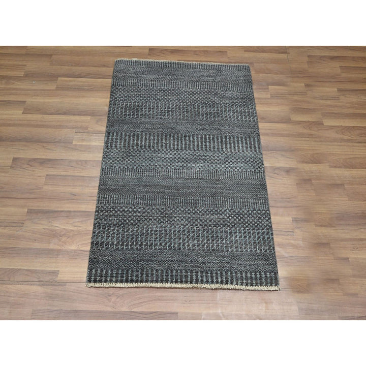 2'0" x 3'0" New Hand Knotted Grey Wool & Silk Rectangle Oriental Rug - MOA10276502