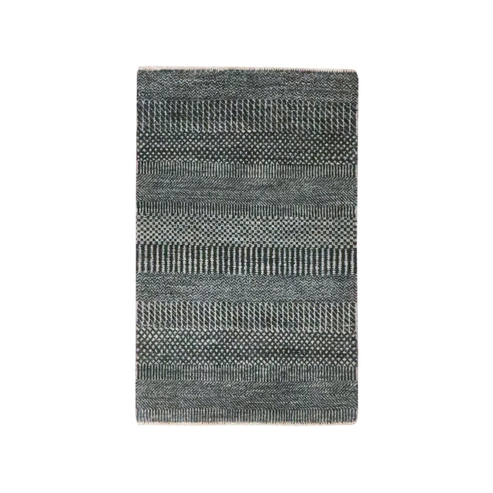 2'0" x 3'0" New Hand Knotted Grey Wool & Silk Rectangle Oriental Rug - MOA10276503