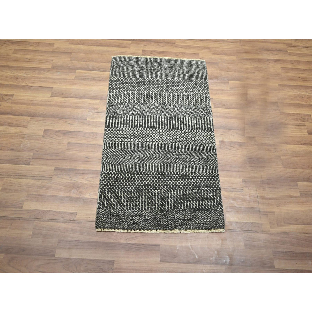 2'0" x 3'0" New Hand Knotted Grey Wool & Silk Rectangle Oriental Rug - MOA10276503