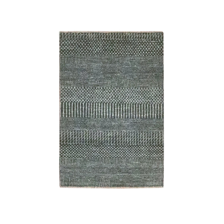 2'0" x 3'0" New Hand Knotted Grey Wool & Silk Rectangle Oriental Rug - MOA10276505