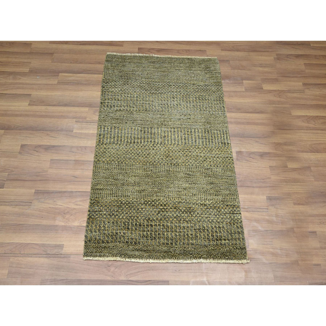 2'0" x 3'0" New Hand Knotted Brown Wool & Silk Rectangle Oriental Rug - MOA10276513