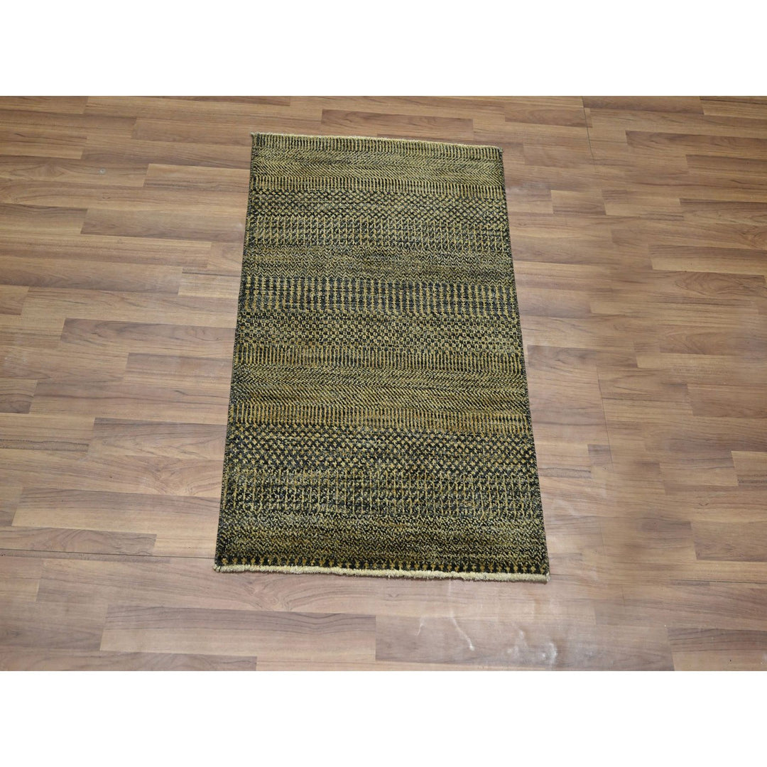 2'0" x 3'0" New Hand Knotted Brown Wool & Silk Rectangle Oriental Rug - MOA10276514