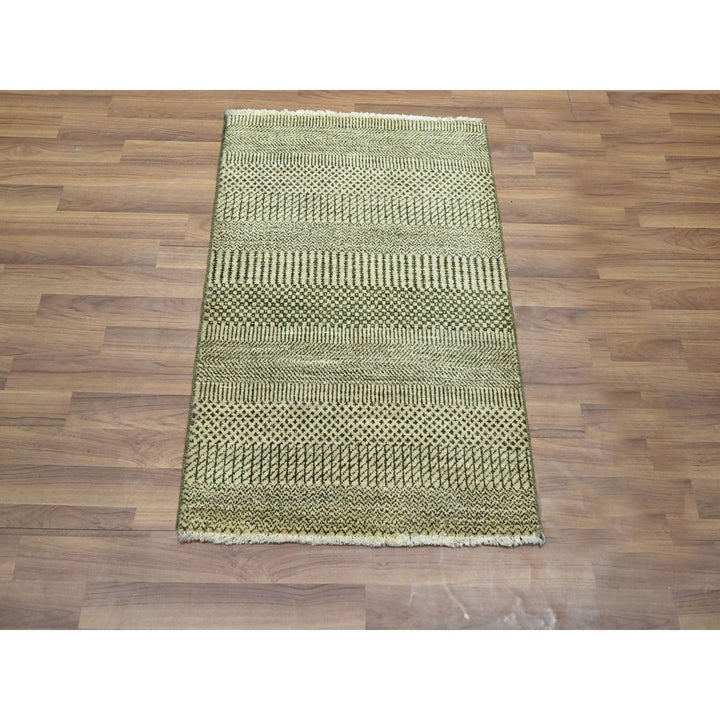 2'0" x 3'0" New Hand Knotted Beige Wool & Silk Rectangle Oriental Rug - MOA10276523