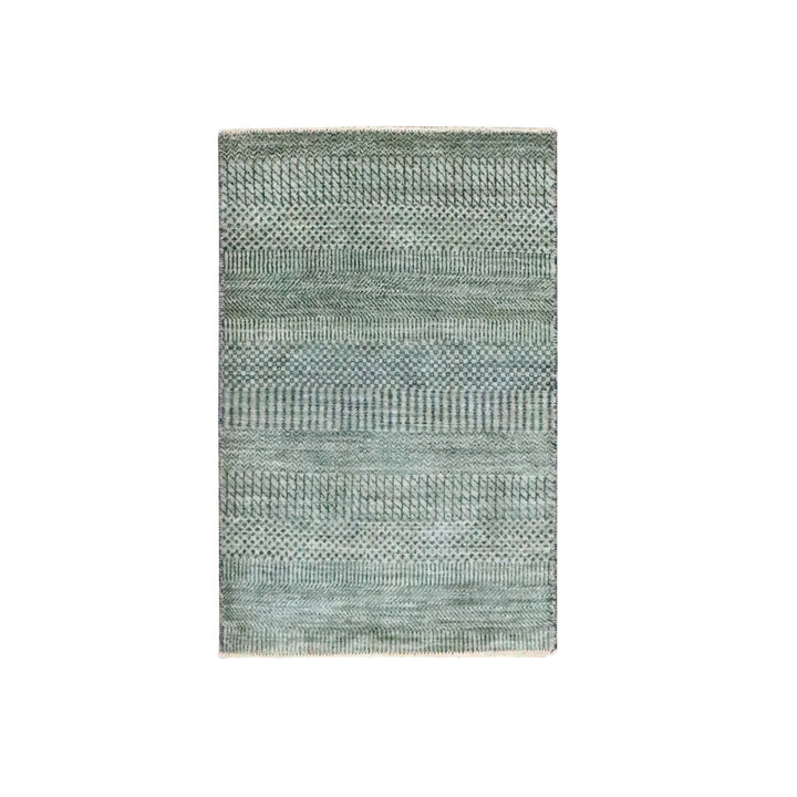 2'0" x 3'0" New Hand Knotted Grey Wool & Silk Rectangle Oriental Rug - MOA10276527