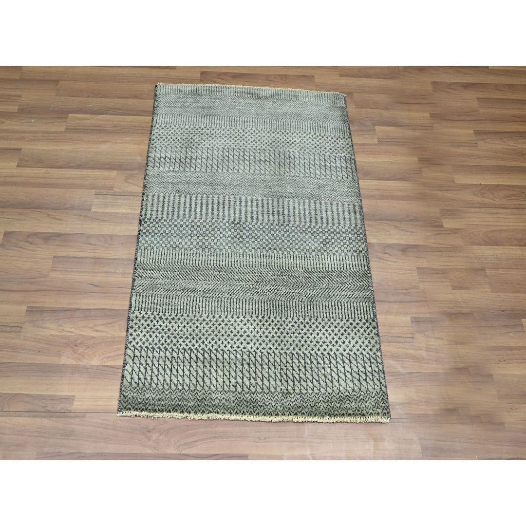 2'0" x 3'0" New Hand Knotted Grey Wool & Silk Rectangle Oriental Rug - MOA10276527