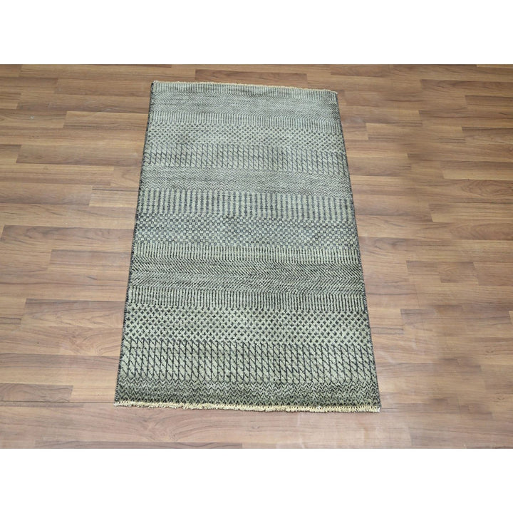 2'0" x 3'0" New Hand Knotted Grey Wool & Silk Rectangle Oriental Rug - MOA10276527