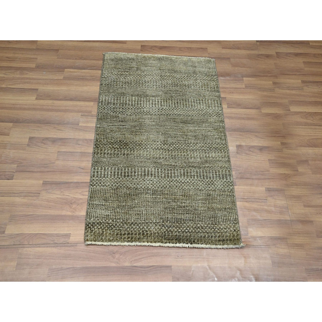 2'0" x 3'0" New Hand Knotted Brown Wool & Silk Rectangle Oriental Rug - MOA10276530