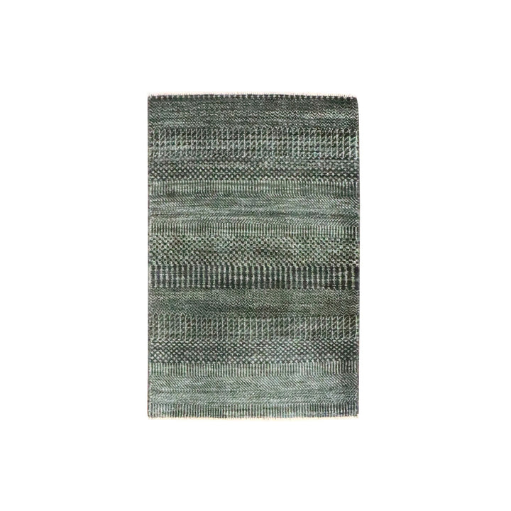 2'0" x 3'0" New Hand Knotted Green Wool & Silk Rectangle Oriental Rug - MOA10276531