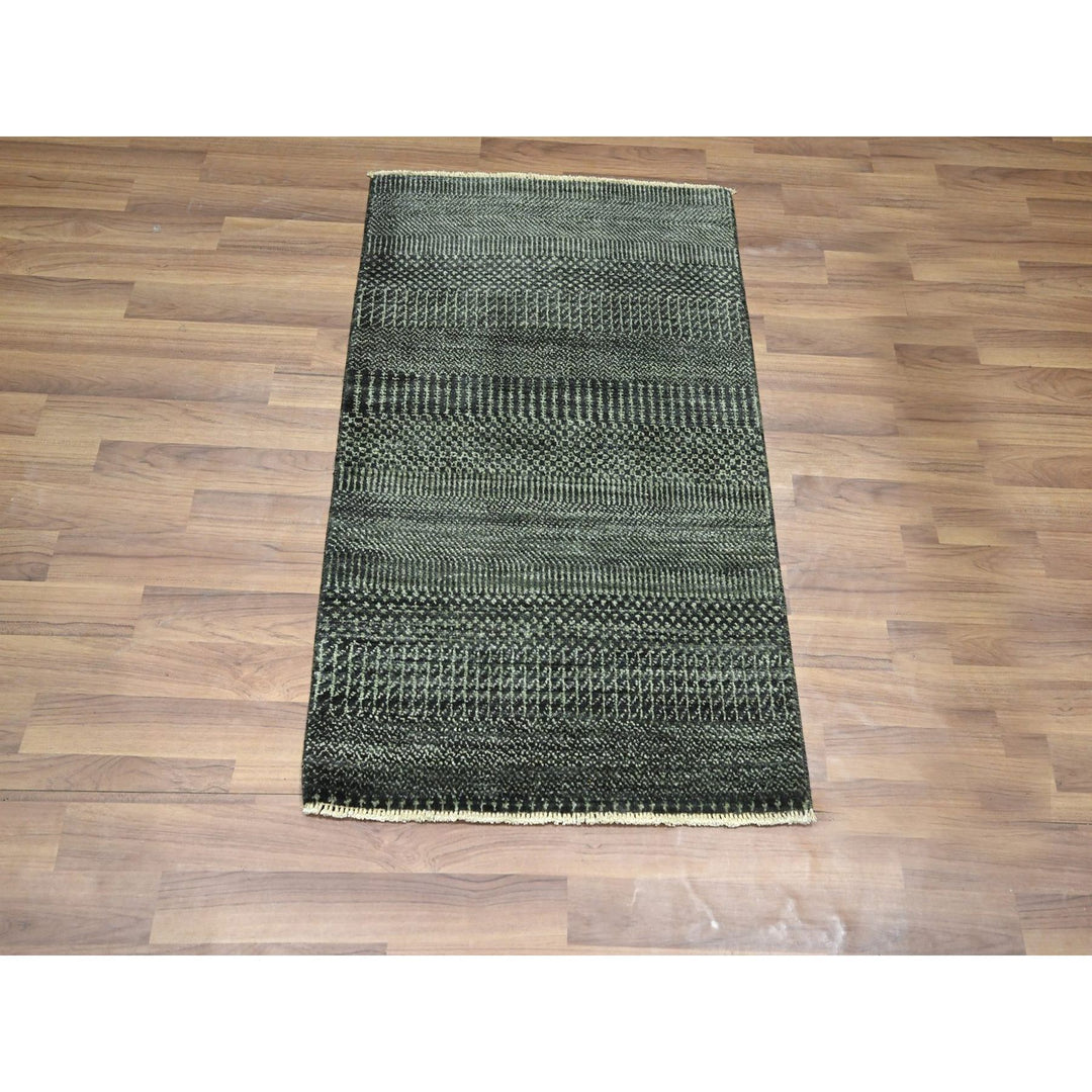 2'0" x 3'0" New Hand Knotted Green Wool & Silk Rectangle Oriental Rug - MOA10276531