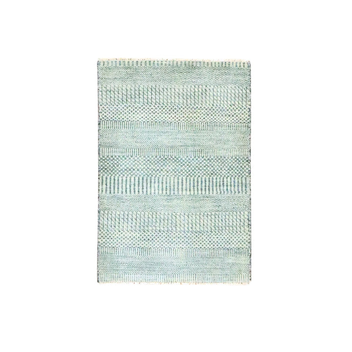 2'0" x 3'0" New Hand Knotted Grey Wool & Silk Rectangle Oriental Rug - MOA10276534