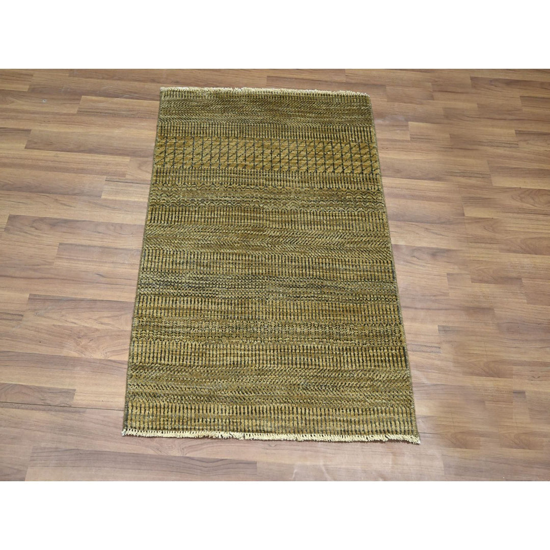2'0" x 3'0" New Hand Knotted Brown Wool & Silk Rectangle Oriental Rug - MOA10276536