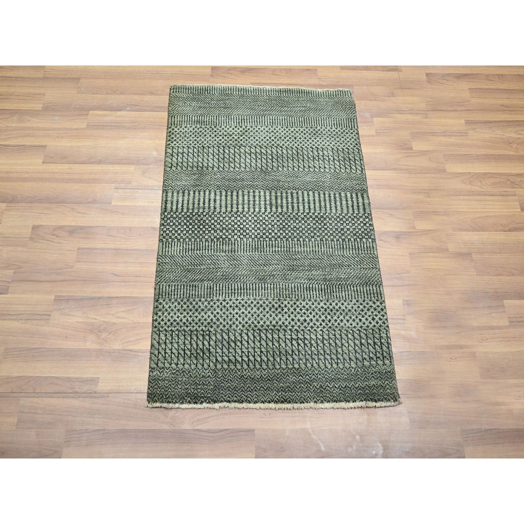 2'0" x 3'0" New Hand Knotted Green Wool & Silk Rectangle Oriental Rug - MOA10276538