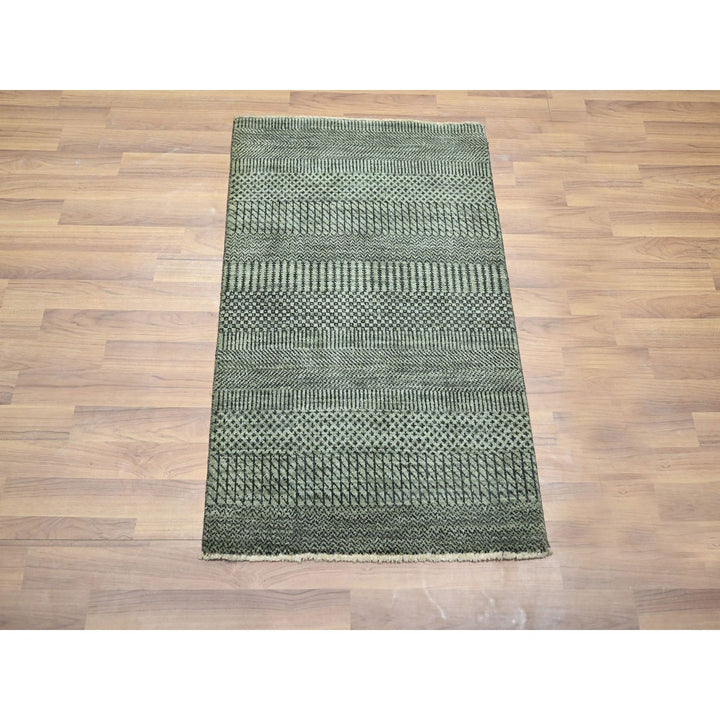 2'0" x 3'0" New Hand Knotted Green Wool & Silk Rectangle Oriental Rug - MOA10276538