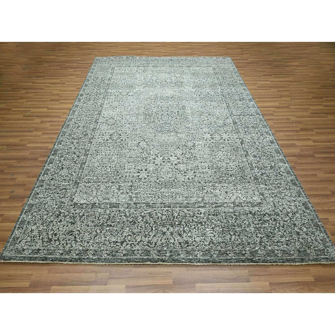 8'1" x 10'1" New Hand Knotted Grey Wool Rectangle Oriental Rug - MOA10276540