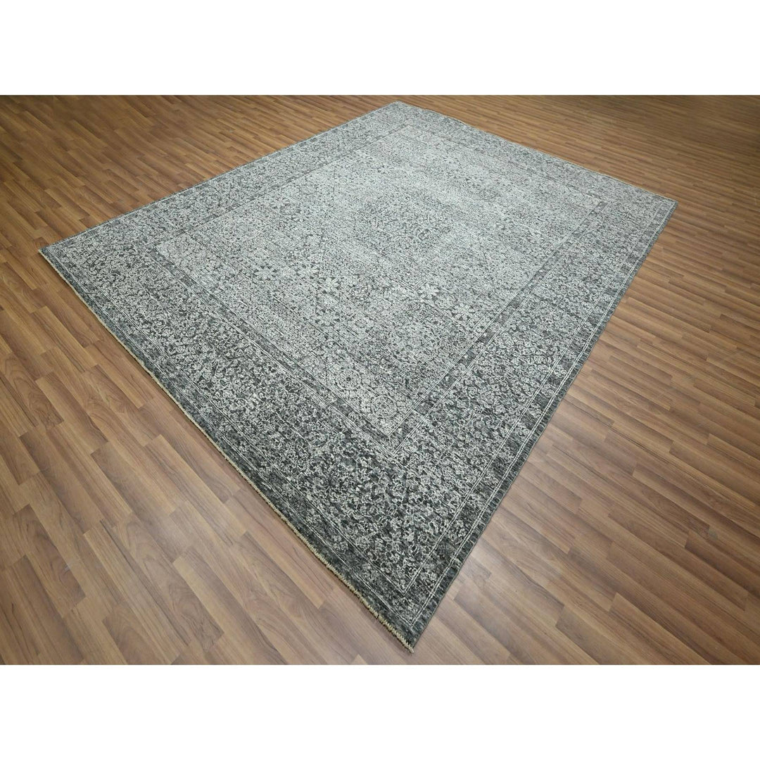 8'1" x 10'1" New Hand Knotted Grey Wool Rectangle Oriental Rug - MOA10276540