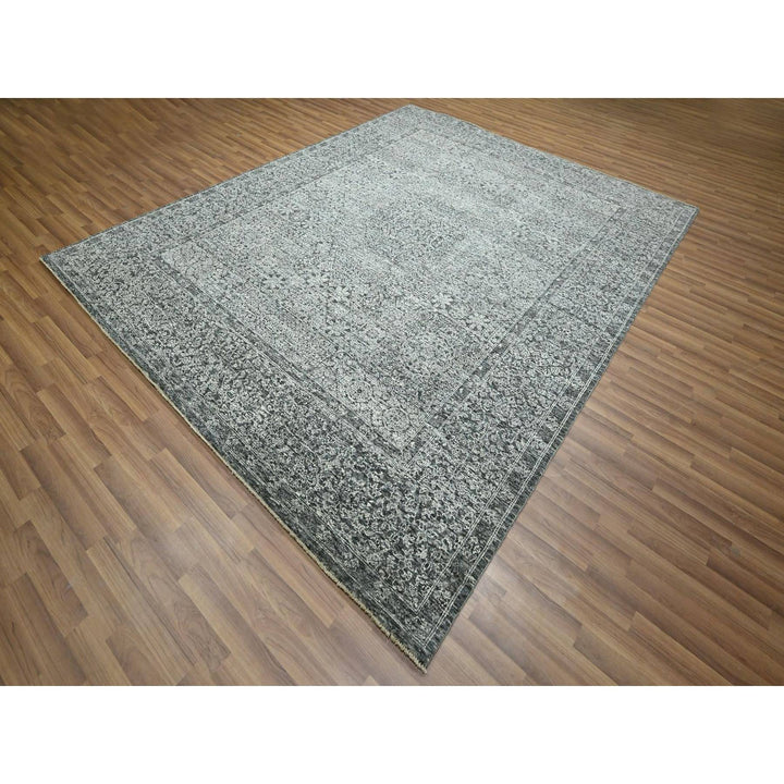 8'1" x 10'1" New Hand Knotted Grey Wool Rectangle Oriental Rug - MOA10276540