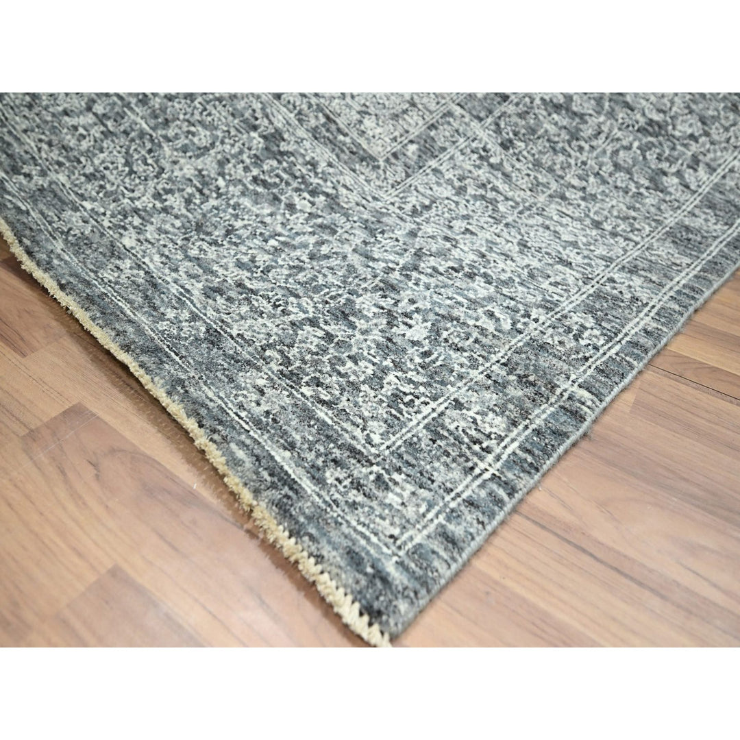8'1" x 10'1" New Hand Knotted Grey Wool Rectangle Oriental Rug - MOA10276540