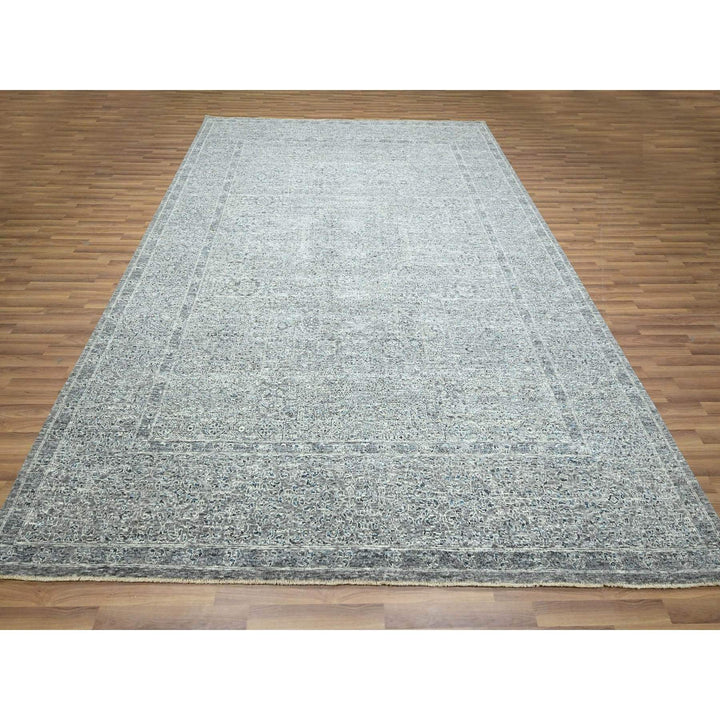 9'2" x 12'1" New Hand Knotted Grey Wool Rectangle Oriental Rug - MOA10276541