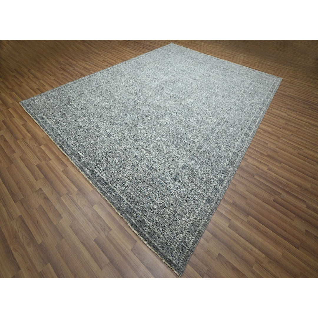 9'2" x 12'1" New Hand Knotted Grey Wool Rectangle Oriental Rug - MOA10276541
