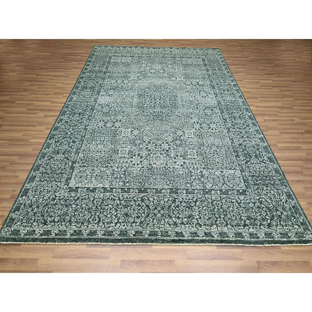 8'0" x 10'0" New Hand Knotted Green Wool Rectangle Oriental Rug - MOA10276543