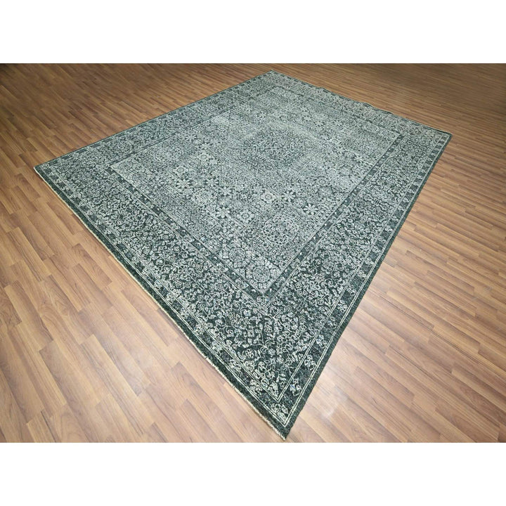 8'0" x 10'0" New Hand Knotted Green Wool Rectangle Oriental Rug - MOA10276543