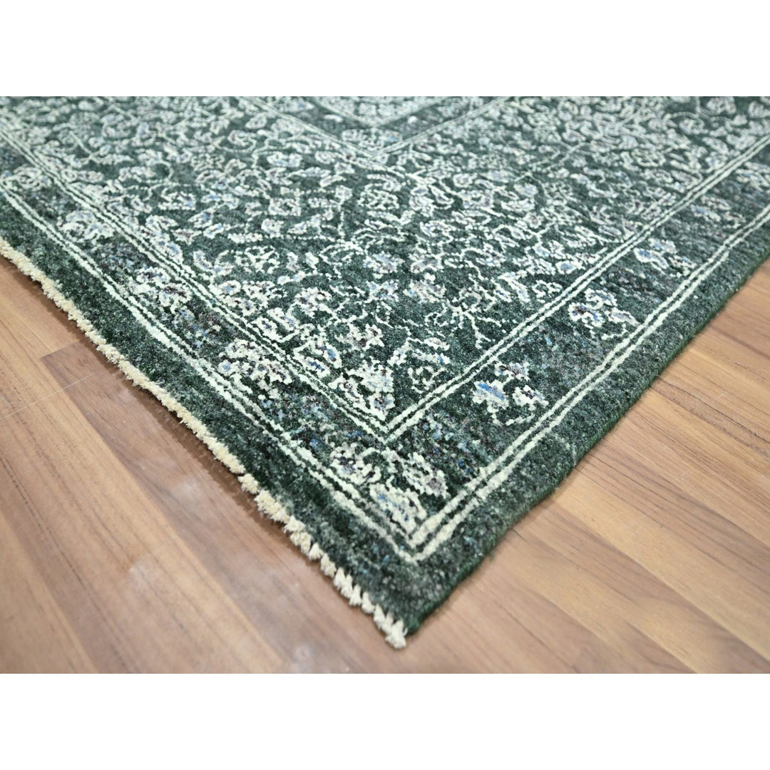 8'0" x 10'0" New Hand Knotted Green Wool Rectangle Oriental Rug - MOA10276543