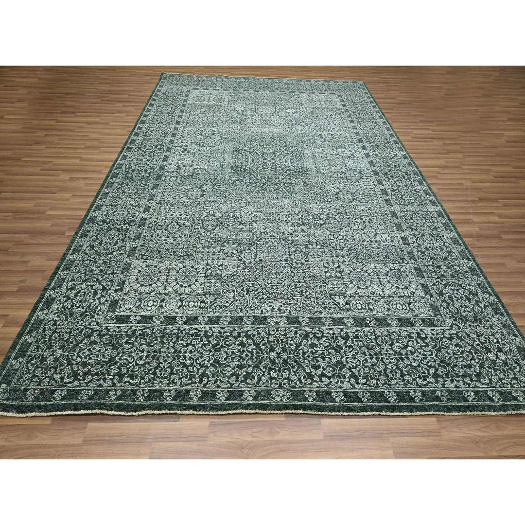 8'3" x 11'6" New Hand Knotted Green Wool Rectangle Oriental Rug - MOA10276545