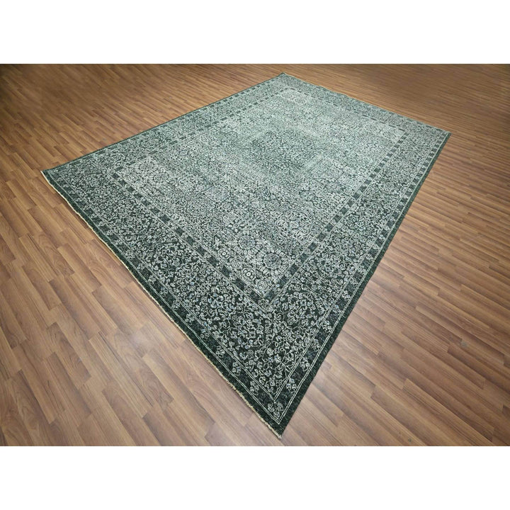 8'3" x 11'6" New Hand Knotted Green Wool Rectangle Oriental Rug - MOA10276545