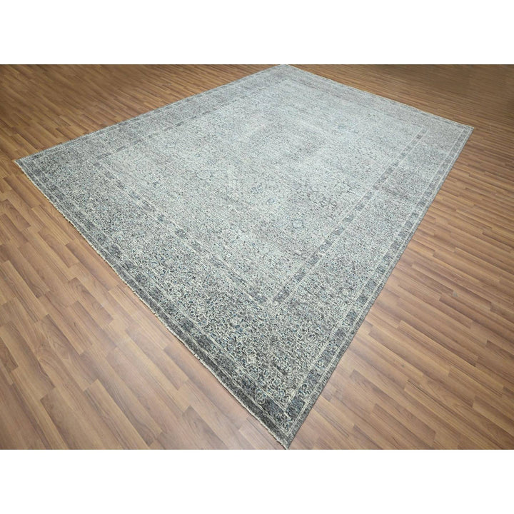 9'0" x 12'1" New Hand Knotted Grey Wool Rectangle Oriental Rug - MOA10276546