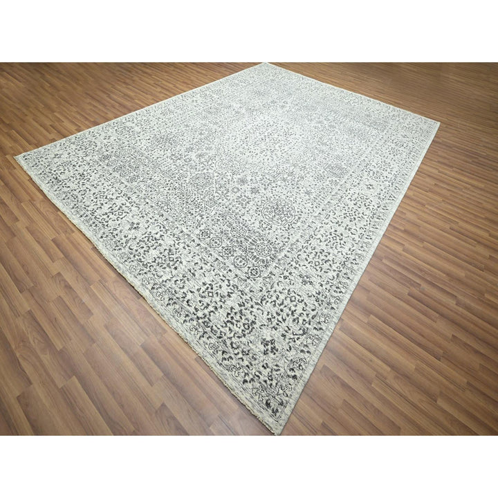 9'1" x 12'0" New Hand Knotted Ivory Wool Rectangle Oriental Rug - MOA10276547