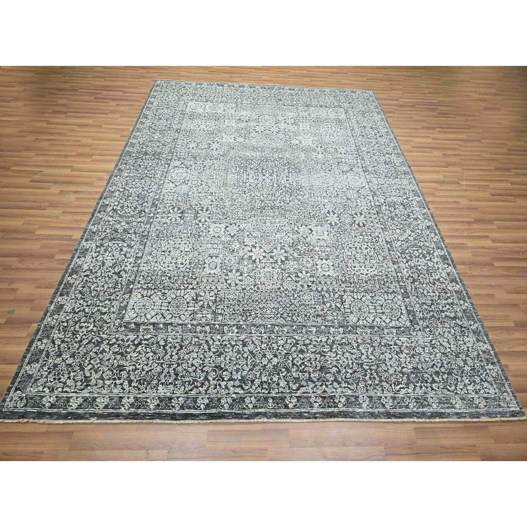 8'2" x 10'2" New Hand Knotted Grey Wool Rectangle Oriental Rug - MOA10276549