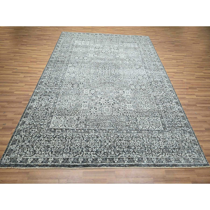 8'2" x 10'2" New Hand Knotted Grey Wool Rectangle Oriental Rug - MOA10276549